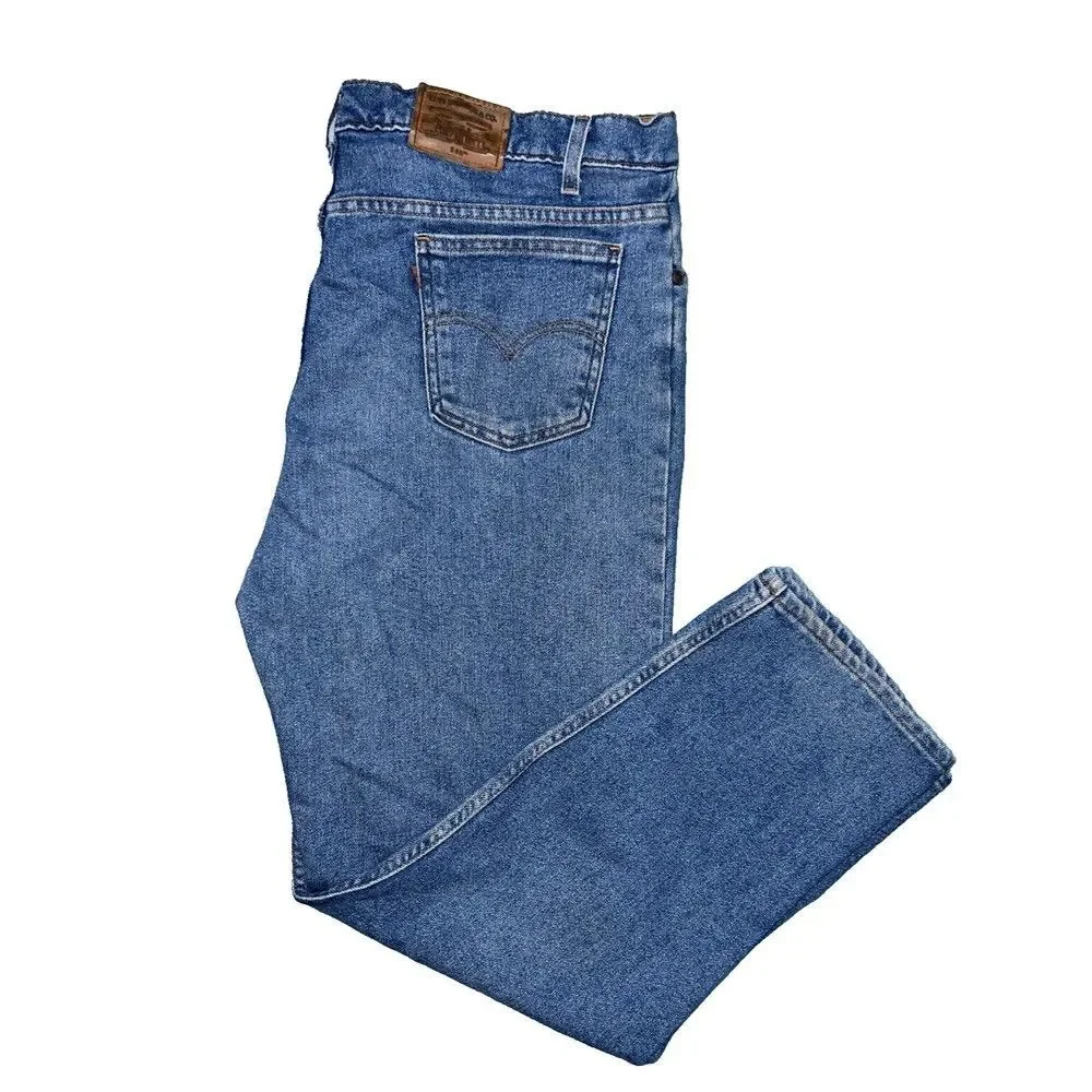 * Vintage Levis 540 Jeans Mens 42x30 Flex Blue Denim Relaxed Fit Brown Tab